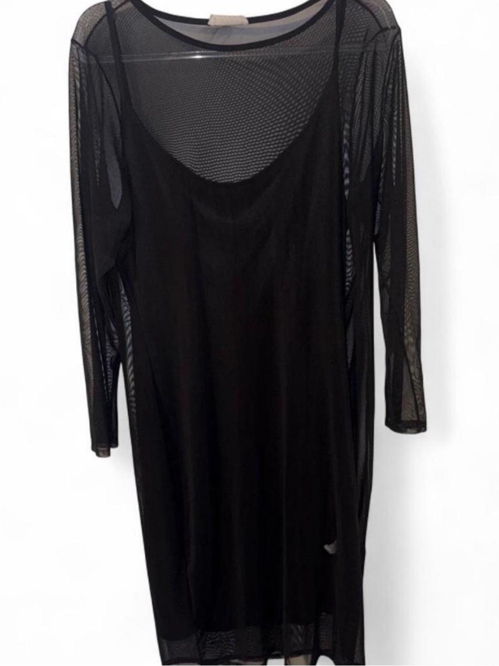 Black Long Sleeve Sheer Mesh Slip Dress